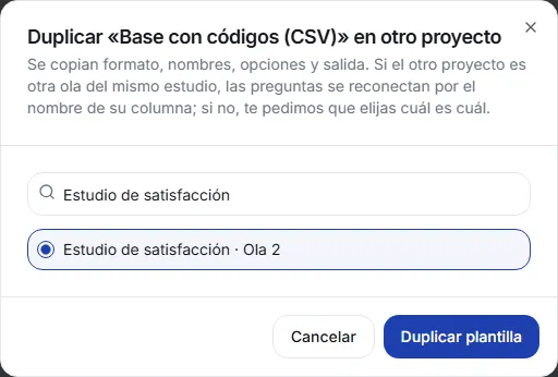 Duplicate in another project dialog with the project search